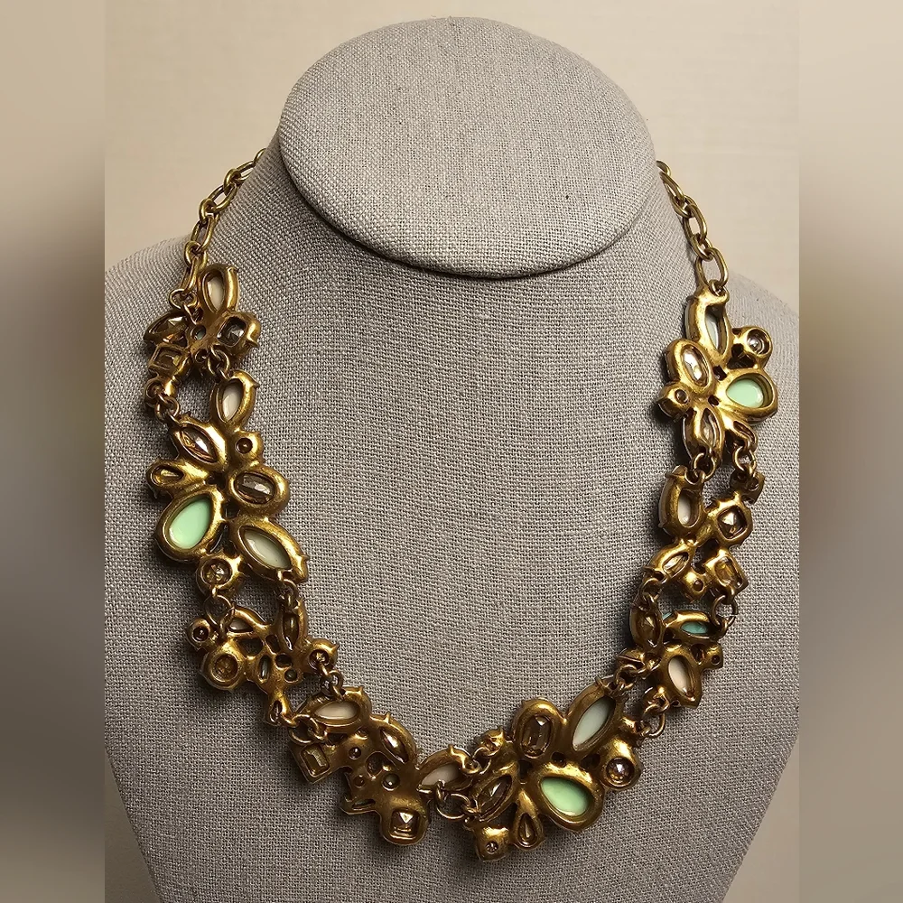 [J. Crew] Cluster Statement Necklace Mint Green, Gray White & Iridescent Stones